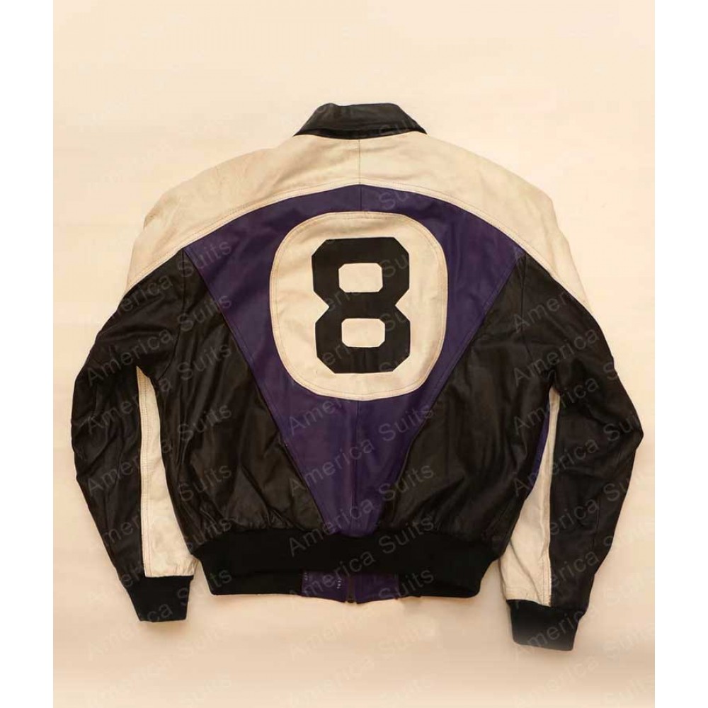 Michael Hoban Purple and Black Leather 8 ball Jacket | 35% OFF